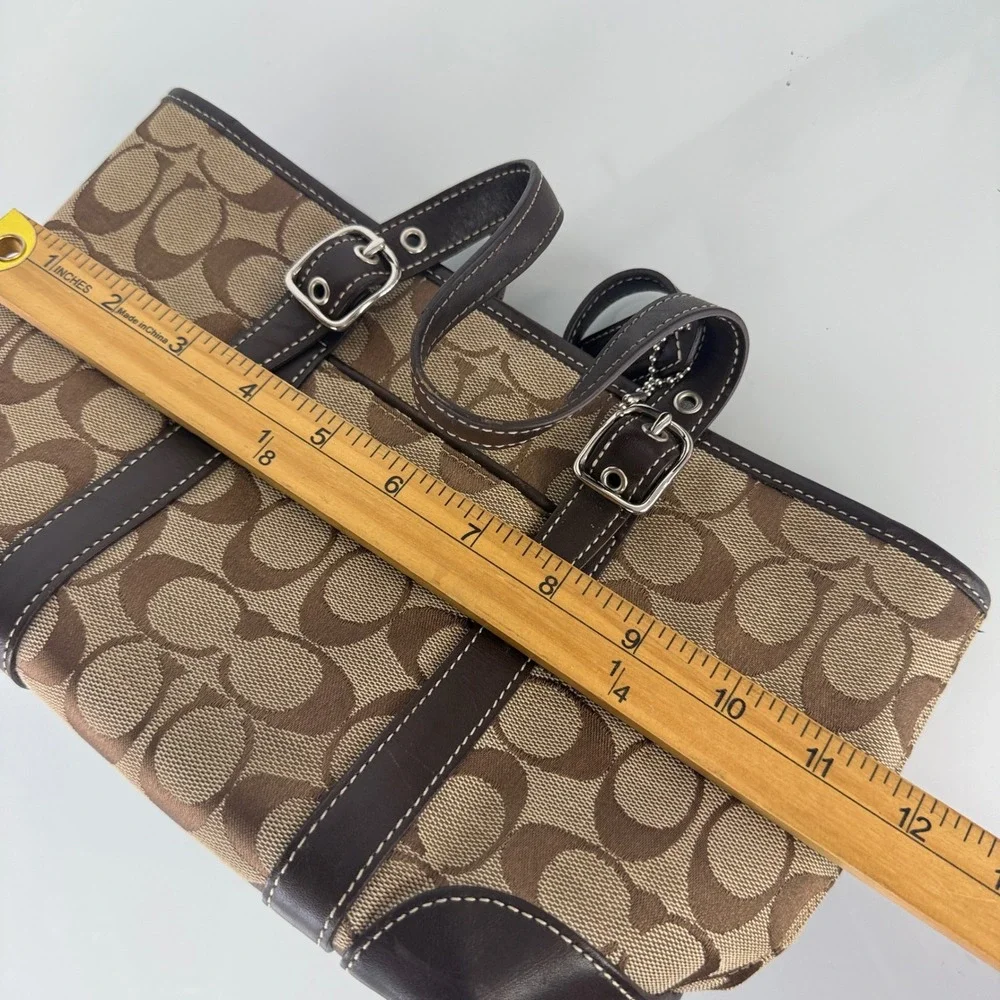 Coach Signature Small Tote Women Small 6043 Brown Khaki Jacquard Leather Bag